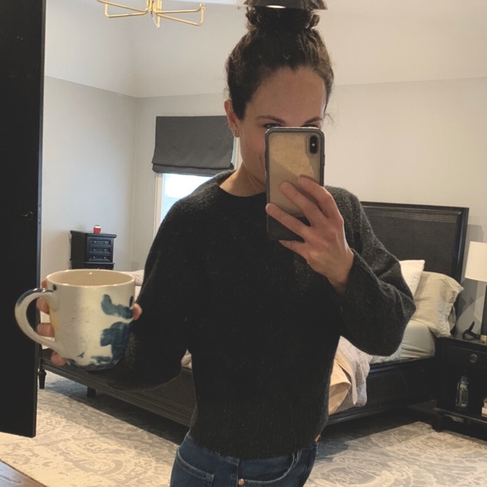 Vince Cashmere Charcoal Cropped Boatneck Sweater Size Small